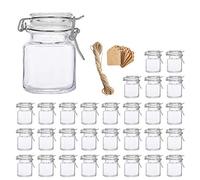 Flrolove Spice Jars , 30 Pack 3.5oz Square Glass Jars with Leak Proof Rubber Gasket & Hinged Lid ,Small Glass Containers with Airtight Lids for Home, Party Favors