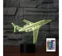 FLRXHK Airplane 3D Illusion Night Light Touch Table Desk Lamp with Remote Control 16 Colors Optical USB LED Night Light for Kids Gift Room Decoration