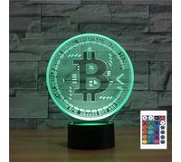 FLRXHK Bitcoin 3D Illusion Night Light Touch Table Desk Lamp with Remote Control 16 Colors Optical USB LED Night Light for Kids Gift Room Decoration