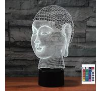 FLRXHK Buddha 3D Illusion Night Light Touch Table Desk Lamp with Remote Control 16 Colors Optical USB LED Night Light for Kids Gift Room Decoration
