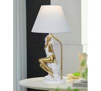 FLRXHK Creative Girl Reading Table Lamp Modern Simple Bedroom Bedside Counter Lamp Light Luxury High-end Art Deco Ornament