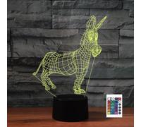 FLRXHK Donkey 3D Illusion Night Light Touch Table Desk Lamp with Remote Control 16 Colors Optical USB LED Night Light for Kids Gift Room Decoration