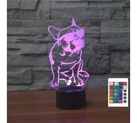 FLRXHK French Bulldog 3D Illusion Night Light Touch Table Desk Lamp with Remote Control 16 Colors Optical USB LED Night Light for Kids Gift Room Decoration