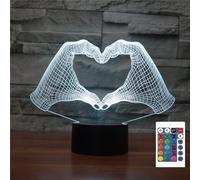 FLRXHK Hand Heart 3D Illusion Night Light Touch Table Desk Lamp with Remote Control 16 Colors Optical USB LED Night Light for Kids Gift Room Decoration