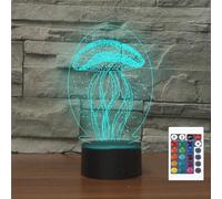 FLRXHK Jellyfish 3D Illusion Night Light Touch Table Desk Lamp with Remote Control 16 Colors Optical USB LED Night Light for Kids Gift Room Decoration