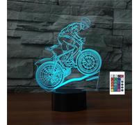 FLRXHK Mountain Biking 3D Illusion Night Light Touch Table Desk Lamp with Remote Control 16 Colors Optical USB LED Night Light for Kids Gift Room Decoration