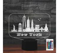 FLRXHK New York Touch Table Lamp with Remote Control, 16 Colors Optical USB LED Night Light for Kids, Gift Room Decor