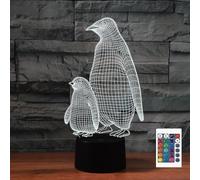 FLRXHK Penguin 3D Illusion Night Light Touch Table Desk Lamp with Remote Control 16 Colors Optical USB LED Night Light for Kids Gift Room Decoration