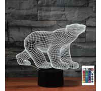 FLRXHK Polar Bear 3D Illusion Night Light Touch Table Desk Lamp with Remote Control 16 Colors Optical USB LED Night Light for Kids Gift Room Decoration