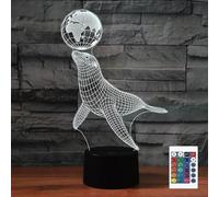 FLRXHK Sea Lion 3D Illusion Night Light Touch Table Desk Lamp with Remote Control 16 Colors Optical USB LED Night Light for Kids Gift Room Decoration