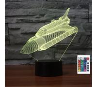 FLRXHK Space Shuttle 3D Illusion Night Light Touch Table Desk Lamp with Remote Control 16 Colors Optical USB LED Night Light for Kids Gift Room Decoration