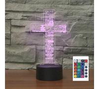 FLRXHK The Cross of God 3D Illusion Night Light Touch Table Desk Lamp with Remote Control 16 Colors Optical USB LED Night Light for Kids Gift Room Decoration