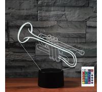 FLRXHK Trumpet 3D Illusion Night Light Touch Table Desk Lamp with Remote Control 16 Colors Optical USB LED Night Light for Kids Gift Room Decoration