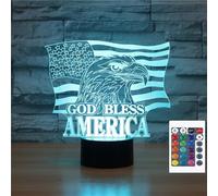 FLRXHK United States Flag 3D Illusion Night Light Touch Table Desk Lamp with Remote Control 16 Colors Optical USB LED Night Light for Kids Gift Room Decoration