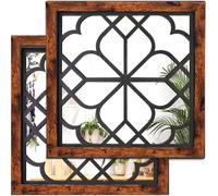 Flscnoe Wall Mirror Square Wooden Decorative Wirrors for Wall Farmhouse Living Room Hallway Entryway, 2 Pcs, 12inch x 12inch