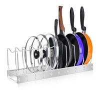 FLSEPAMB Adjustable Pan Lid Holder, Pot Lid Organizer with 9 Adjustable Compartments, Stainless Steel Lid Storage Pot Holder Kitchen Storage for Pot, Plate, Lid, Baking Tray