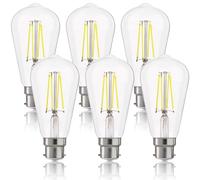 FLSNT B22 LED Bulb Cool White, ST64 Vintage Edison Bayonet Light Bulbs, 7W Equivalent 60W, 806LM Dimmable Filament Bulb, 6500K Clear Glass Decorative Light Bulbs for Home, Pack of 6 [Energy Class E]
