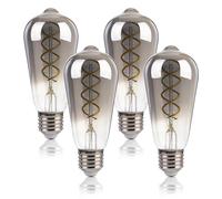 FLSNT Dimmable E27 Screw Bulb 40W Equivalent, 4W ST58 LED Vintage Light Bulbs, 260LM Edison Screw Bulb, 5000K Daylight Bulbs, Smoke Grey Glass, Pack of 4