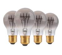 FLSNT Dimmable LED Edison E27 Screw Bulb, A60 Retro LED Spiral Filament E27 Vintage Light Bulbs, 4W (25W Equivalent), 1800K Warm White Decorative Screw in Light Bulb, Smoke Grey Glass, Pack of 4