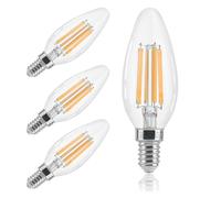 FLSNT E14 LED Light Bulb 60W Equivalent, 6.5W C35 E14 Dimmable Bulb, Candle Bulbs Small Screw 2700K Warm White, 806LM, Clear Glass, Pack of 4