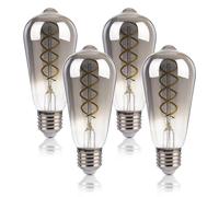 FLSNT E27 Screw Bulb 40W Equivalent, 4W ST58 LED Vintage Light Bulbs, 260LM Edison Screw Bulb, 5000K Daylight Bulbs, Smoke Grey Glass, Non-Dimmable, Pack of 4