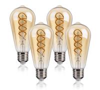 FLSNT LED Edison Bulb,ST58 Vintage Spiral Filament Light Bulb 4W(40W Equivalent),E27 Base,Non-Dimmable,Warm White 2200K,Amber Glass,4 Pack