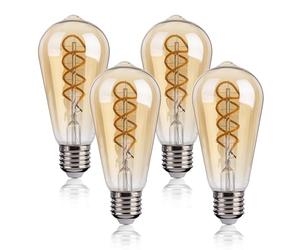 FLSNT LED Edison Bulb,ST58 Vintage Spiral Filament Light Bulb 4W(40W Equivalent),E27 Base,Non-Dimmable,Warm White 2200K,Amber Glass,4 Pack