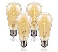FLSNT LED Edison Light Bulb, ST58 E27 Vintage Light Bulbs, Dimmable 4W Spiral Thin Filament, Decorative Antique Screw Lamp, 40W Equivalent, 2200K, Amber Glass, 4 Pack