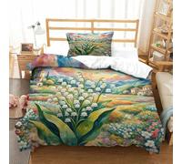 FLTCRZPFB Lily of The Valley Duvet Cover Sets 3 PCS Hotel Quality Quilt Cover Bed Sets Bed Covers with Pillowcases with Zipper Closure Ultra Soft Anti Allergic Microfiber Single(135x200cm)
