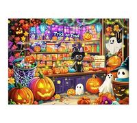 Fltengle Halloween Jigsaw Puzzles for Adults 1000 pieces, Halloween decoration, Candy House Puzzle with Black Cat, Pumpkins & Ghosts