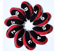 FLTRAD 10Pcs Golf Clubs Iron Head Covers 3-9 A/SW/PW Elastic Reused Neoprene Material with Number Tag Protect Case For Irons (Black & Red)