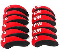 FLTRAD 12pcs/set Iron Club Protector Golf Head Covers 3-9 AW/SW/PW/LW Elastic Reused Neoprene Material with Number Tag Protect Case For Gift (Red)