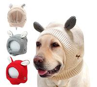 FLTY Quiet Ears For Dogs - Noise Protection Muffs, Covers, Puppy Knitted Hat With Bunny Design, Pet Hoods For Anxiety, Grooming, Ear Wrap, Protection - Red