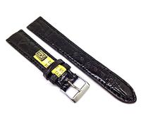 Fluco Genuine crocodile alligator watch strap, 19 mm, glossy black, German manufacturer