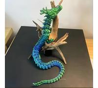 FLUEFOWL Color Changing 3D Printed Dragon, 45CM Full Articulated Crystal Dragon, Home Decor Flexible Joints Dragon Fidget Toy, Executive Desk for Adults Stress Relief Autism ADHD (Blue green)