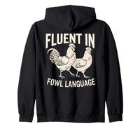 Fluent In Fowl Languages Retro Rooster Hen Chicken Farmer Zip Hoodie