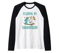 Fluent In Sharkasm Funny Shark Marine Biology Wildlife Raglan Baseball Tee