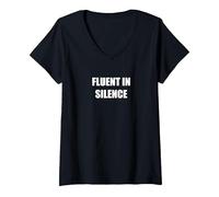 Fluent in Silence V-Neck T-Shirt, Women, Black, L