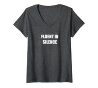 Fluent in Silence V-Neck T-Shirt, Women, Dark Heather Grey, M