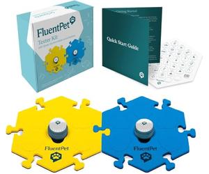 FluentPet Sound Button Tester Kit - Dog Buttons for Communication - Compact Talking Buttons for Dogs and Cats - Dog Talking Button Set with 2 Recordable Buttons and 2 Compact HexTile Soundboard Mats