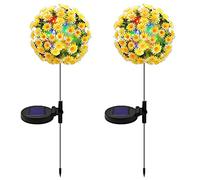 Flueyer 2 PCS Solar Flower Lights Outdoor Waterproof Solar Powered Daisy Flower Ball Lights Decorative Lights Stake for Patio Party Decorations Yard Garden Décor