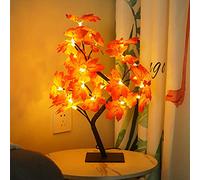 Flueyer 2Pcs Fall Lighted Maple Tree Decoration, Fall Decor Maple Tree Light with 24 LED Tabletop Artificial Maple Leave Tree for Home Indoor Harvest Thanksgiving Party Gifts