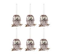 Flueyer 6Pcs Furry Christmas Owl Ornament Decorations, Hanging White Black Feathered Owl Decor Cute Plush Owl Model for Christmas Halloween Party Home Decoration