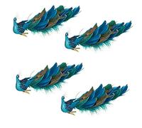 Flueyer 8Pcs Faux Peacock Christmas Ornaments Simulation Peacock with a Real Peacock Feather Tail and Metal Clip Blue Peacock Tree Ornaments for Christmas Garden Decor Yard Art
