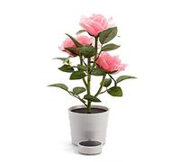 Flueyer Artificial Solar Rose Flower Pot 3D LED Plant Landscape Light Night Lamp for Garden Yard Path Lawn Grassland Gift for Valentines Day