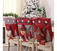 Flueyer Christmas Chairs Back Cover Set of 6, Cute Cartoon Santa Claus Elf Reindeer Xmas Chair Covers Kitchen Dining Chair Slipcovers Sets for Holiday Festival Party Decor 1
