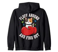 Fluff Around And Find Out - Funny Boxing Calico Cat Meme Zip Hoodie