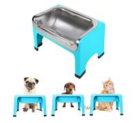 Fluff Trough 7.25 Inch Tall Elevated Dog Bowls for Medium & Small Dogs - Stainless Steel Raised Dog Bowl with Stand Holds 2 Cups of Pet Food - Vet Recommended, Dishwasher Safe Dog Feeder Station