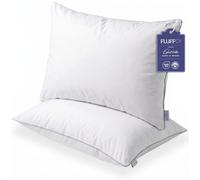 FluffCo Basics Down Alternative Pillow - 2 Pack | Luxury Comfort Bed Pillows | Vegan Microfiber, Cooling Surface, Machine Washable | Soft King Size - Set of 2 | 20” x 36”