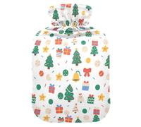 fluffier Christmas Elements Cute Hot Water Bottle with Soft Cover, 1L Warm Compress for Hand Feet Warmer